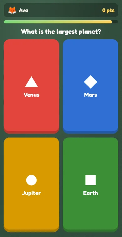 What students see on their phone: four big colored answers.